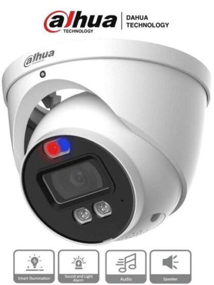 DAHUA HACME1239HNAPV CAMARA DOMO TIOC DE 2 MP- DISUASION ACTIVA LUZ ROJA Y AZUL- 3.6 MM- MICROFONO Y ALTAVOZ - 40 METROS IR- METALICA- IP67-