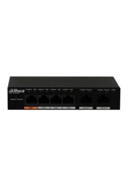 DAHUA PFS30064ET60 SWITCH POE DE 6 PUERTOS FAST ETHERNET 4 PUERTOS POE 2 PUERTOS UPLINK 60 WTS SOPORTA POE WATCHDOG PUERTO 1 HIPOE 60 WATTS NB