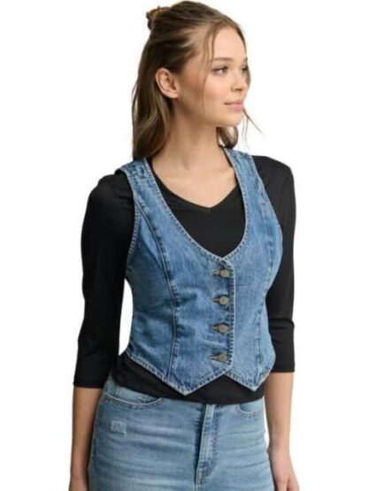 DENIM SIN MANGAS CASUAL ALGODON CORTO    CH ALECO                      DE AZUL HOLLY LAND - Image 4