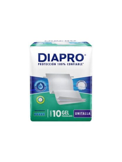 DIAPRO PAÑAL ADULTO PREDOBLADO GEL CON 10 PZ