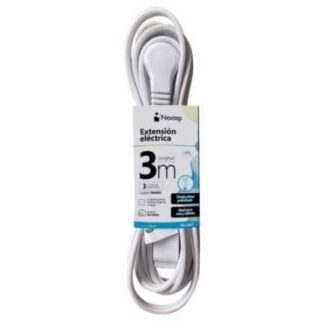 EXTENSION ELECTRICA NEXTEP NE244T PARA CASA Y OFICINA 16 AWG 3MTS.CLAVIJA PLANA COLOR BLANCO Y TRES CONTACTOS POLARIZADOS
