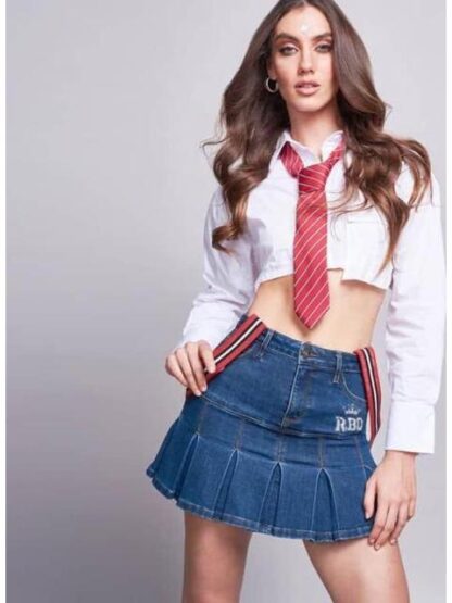 FALDA CORTA PLISADA RBD AZUL SEVEN JEANS - Image 4
