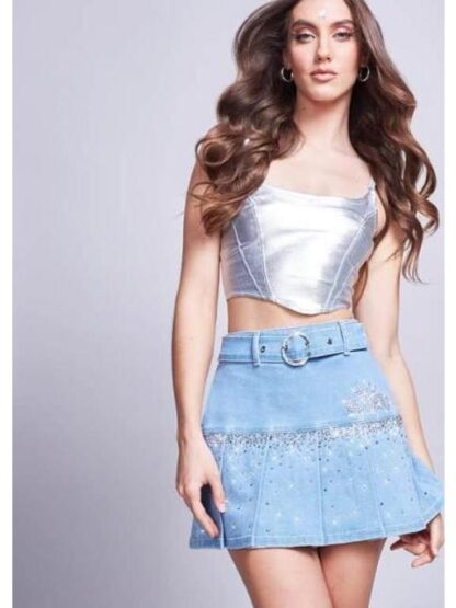 FALDA CORTA PLISADA RBD AZUL SEVEN JEANS - Image 5