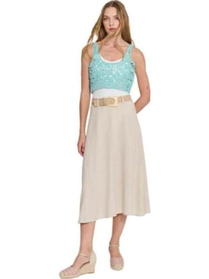 FALDA DE LINO CINTURON DE PAJA BEIGE HOLLY LAND