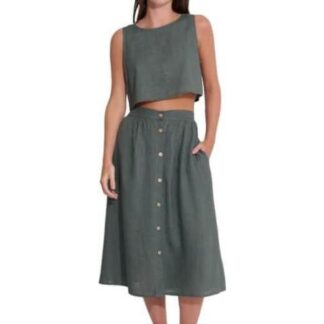 FALDA DE LINO CON BOTONES VERDE HOLLY LAND