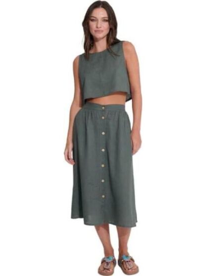 FALDA DE LINO CON BOTONES VERDE HOLLY LAND - Image 2