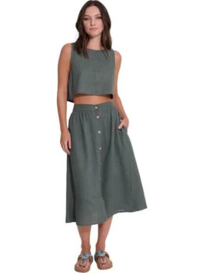 FALDA DE LINO CON BOTONES VERDE HOLLY LAND - Image 3