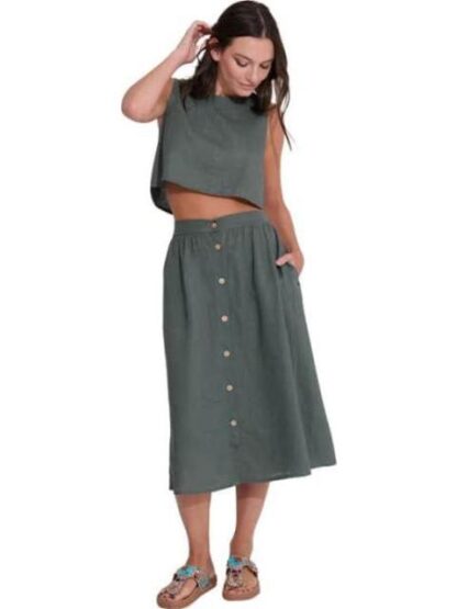 FALDA DE LINO CON BOTONES VERDE HOLLY LAND - Image 4