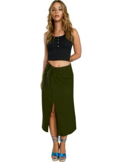 FALDA MIDI DE LINO VERDE OLIVO HOLLY LAND - Image 2