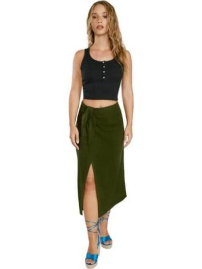 FALDA MIDI DE LINO VERDE OLIVO HOLLY LAND - Image 3