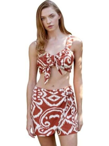 FALDA SHORT DE LINO ROJO LADRILLO HOLLY LAND