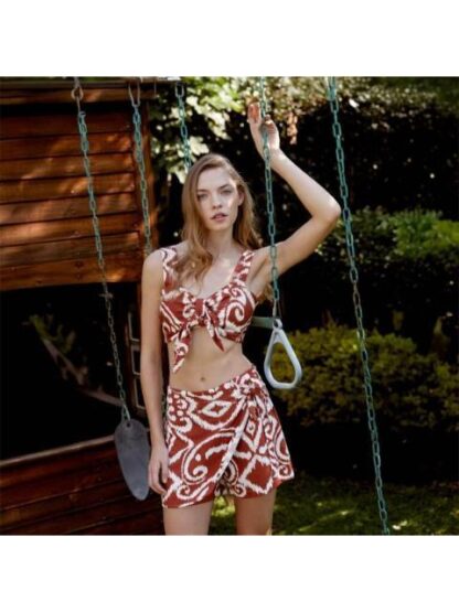 FALDA SHORT DE LINO ROJO LADRILLO HOLLY LAND - Image 6
