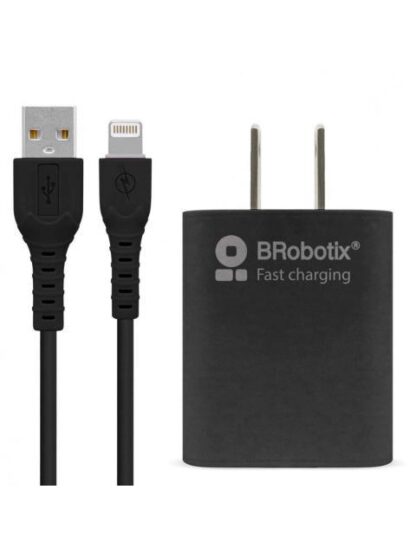 BROBOTIX CARGADOR DE PARED 6001356 5V 1X USB-A NEGRO - INCLUYE CABLE USB A - LIGHTNING