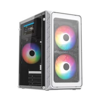 GABINETE ACTECK DOOM PRO CRYSTAL GI730C MINI-TOWER MICRO-ATX-MINI-ITX USB 2.0-3.0 CON FUENTE DE 600W 3 VENTILADORES INSTALADOS BLANCO