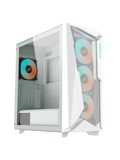 GABINETE GIGABYTE C301 GLASS CON VENTANA MIDI-TOWER ATX-E-ATX-MICRO-ATX-MINI-ITX USB 3.0-USB-C SIN FUENTE 4 VENTILADORES INSTALADOS ARGB BLANCO