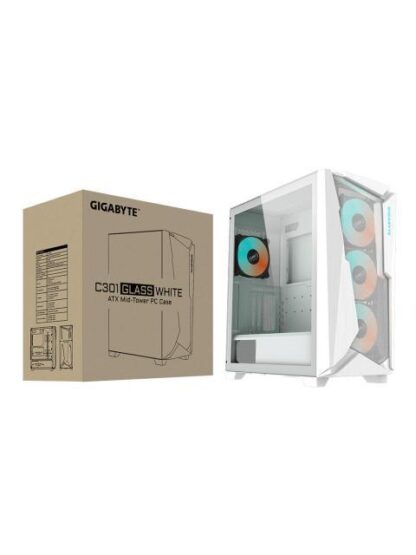 GABINETE GIGABYTE C301 GLASS CON VENTANA MIDI-TOWER ATX-E-ATX-MICRO-ATX-MINI-ITX USB 3.0-USB-C SIN FUENTE 4 VENTILADORES INSTALADOS ARGB BLANCO - Image 8
