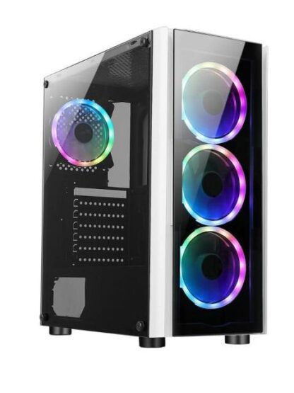 GABINETE XZEAL XZ110 CON VENTANA RGB TOWER ATX-MICRO-ATX-MINI-ATX USB 3.0-2.0 SIN FUENTE 3 VENTILADORES RGB INSTALADOS BLANCO