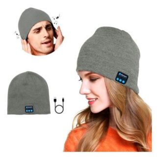 GORRO BLUETOOTH  CON AUDIFONOS INALAMBRICOS AURICULARES RECARGABLES PARA MUSICA Y MANOS LIBRES COLOR GRIS CENIZA