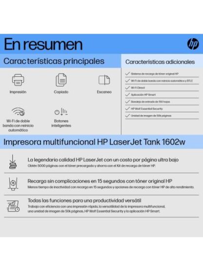 IMPRESORA MULTIFUNCIONAL HP LASERJET TANK MFP 1602W 2R3E8A 600 X 600 DPI 22 PPM 25000 PAGINAS - Image 9