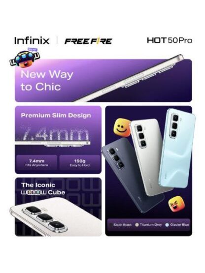 INFINIX HOT 50 PRO COLABORADO CON FREE FIRE MORADO DUAL SIM 256GB 8GB+8GB RAM FRECUENCIA DE ACTUALIZACION DE 120HZ MODELO DEL PROCESADOR MEDIATEK HELIO G100 - Image 4