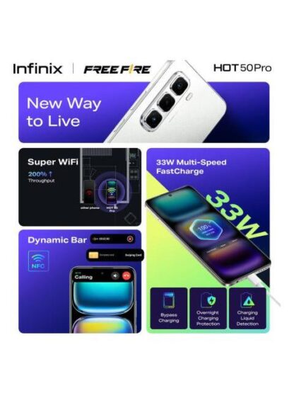 INFINIX HOT 50 PRO COLABORADO CON FREE FIRE MORADO DUAL SIM 256GB 8GB+8GB RAM FRECUENCIA DE ACTUALIZACION DE 120HZ MODELO DEL PROCESADOR MEDIATEK HELIO G100 - Image 5