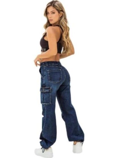 JEANS CARGO CINTURA ALTA AZUL INDIGO FERGINO