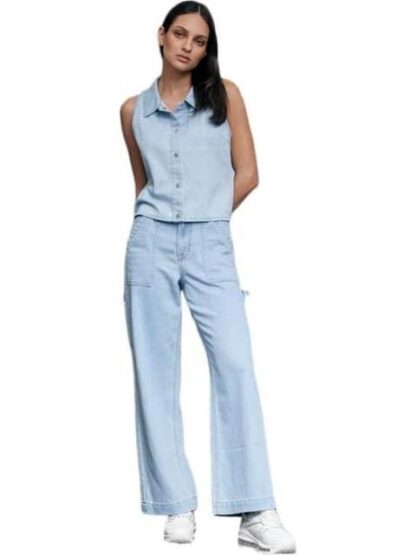 JEANS CORTE WIDE LEG CINTURA ALTA BLEACH ATMOSPHERE DNM