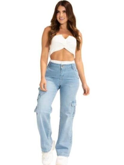 JEANS WIDE LEG CINTURA REGULAR GRIS FERGINO