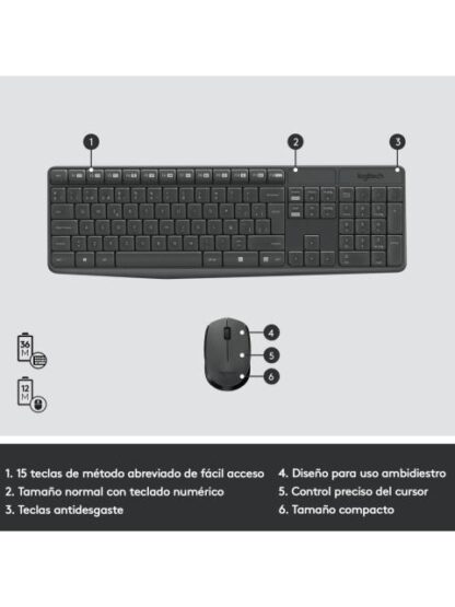 KIT DE TECLADO Y MOUSE LOGITECH MK235 INALAMBRICO USB NEGRO (ESPANOL) - Image 7