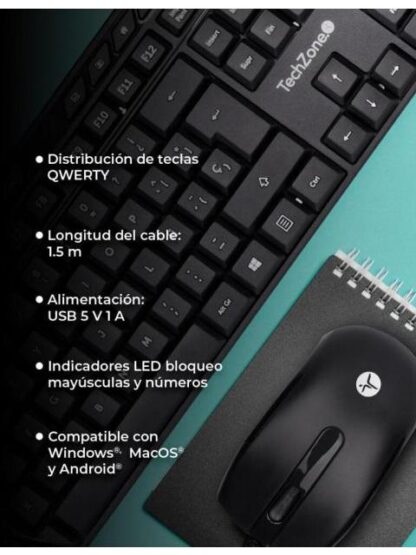 KIT DE TECLADO Y MOUSE TECHZONE TZACCBA01 ALAMBRICO USB NEGRO (ESPANOL) - Image 6