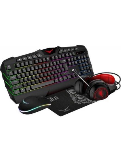 KIT GAMER 4 EN 1 NACEB BACK TO THE WILD TECLADO + MOUSE + AUDIFONOS + MOUSEPAD ALAMBRICO USB NEGRO-ROJO (ESPANOL)