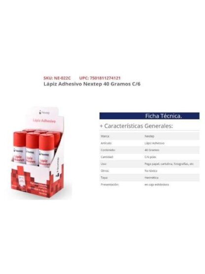 LAPIZ ADHESIVO NEXTEP NE022C 40 GRAMOS PAQUETE CON 06 PIEZAS - Image 2