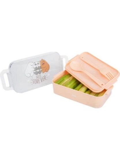 LUNCH BOX CON CUBIERTOS ROSA WE BARE BEARS