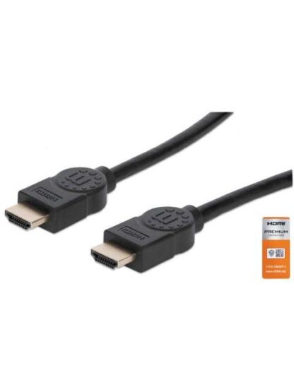 MANHATTAN CABLE CON CERTIFICACION PREMIUM HDMI 2.0 MACHO - HDMI 2.0 MACHO 4K 60HZ 1 METRO NEGRO