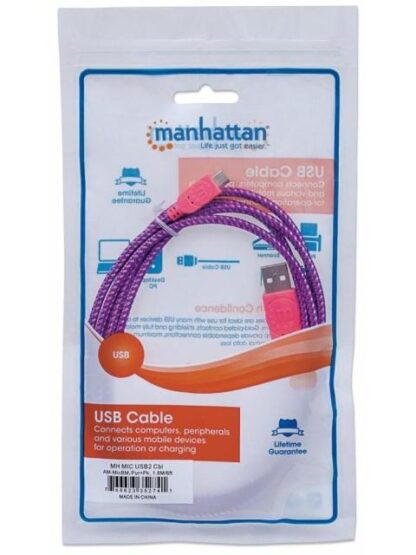 MANHATTAN CABLE CON RECUBRIMIENTO TEXTIL USB 2.0 A MACHO - MICRO USB 2.0 B MACHO 1.8 METROS ROSA-MORADO - Image 7