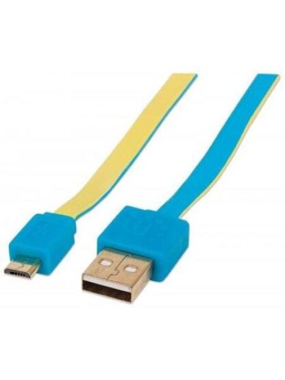 MANHATTAN CABLE PLANO USB 2.0 A MACHO - MICRO USB 2.0 B MACHO 1.8 METROS AZUL-AMARILLO