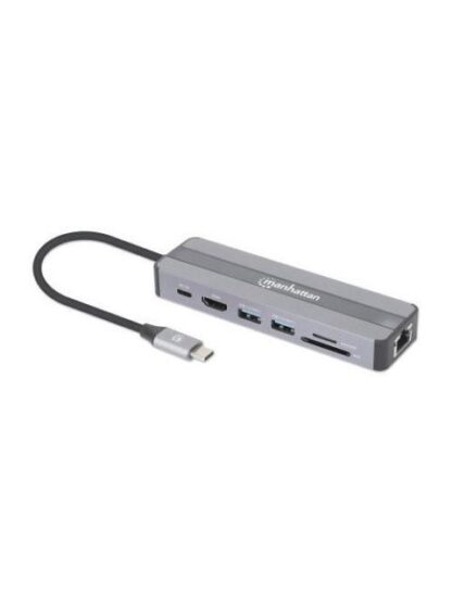 MANHATTAN DOCKING STATION 153928 USB C 2X USB 3.2 1X USB C 1X HDMI SD-MICROSD PLATA