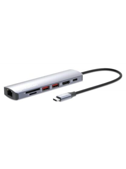 MANHATTAN HUB USB-C MACHO - 2X USB-A 1X USB-C 1X HDMI 1X RJ-45 1X SD 1X MICRO SD GRIS