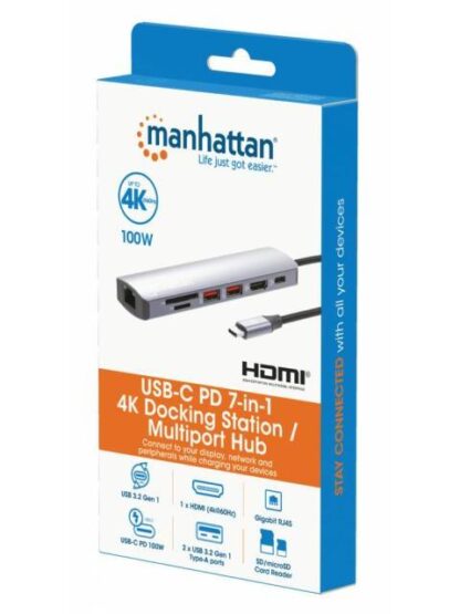 MANHATTAN HUB USB-C MACHO - 2X USB-A 1X USB-C 1X HDMI 1X RJ-45 1X SD 1X MICRO SD GRIS - Image 9