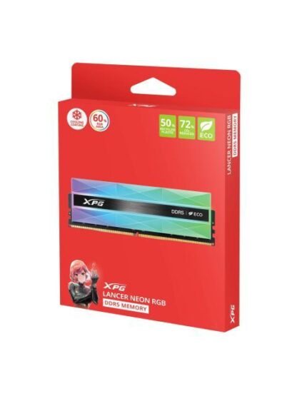 MEMORIA RAM ADATA XPG LANCER NEON RGB DDR5 16GB UDIMM 6400MT-S. DISIPADOR DE ALUMINIO GRIS PLATEADO. AX5U6400C3216GCLANRSG - Image 4