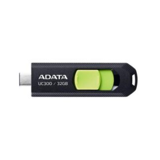 MEMORIA USB 3.2 GEN 1 TIPO C 32GB UC300 CONECTOR DESLIZABLE SIN TAPA. PLASTICO COLOR NEGROVERDE ACHOUC30032GRBK-GN