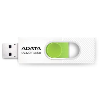 MEMORIA USB ADATA DE 128GB UV320 3.2 (RETRO COMPATIBLE CON 3.0 Y 2.0) DISENO DESLIZANTE SIN TAPA. COLOR BLANCO-VERDE AUV320128GRWHGN