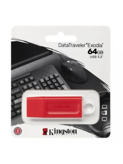 MEMORIA USB KINGSTON DATATRAVELER EXODIA 64GB 3.2 GEN 1 ROJO