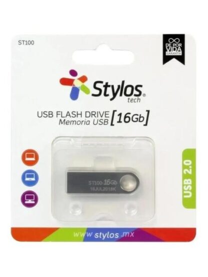 MEMORIA USB STYLOS ST100 16GB USB 2.0 PLATA 10 PIEZAS
