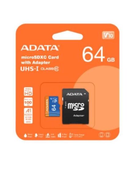 MICRO SD ADATA AUSDX64GUICL10A1RA1 64 GB 100 MB-S 25 MB-S NEGRO CLASE 10