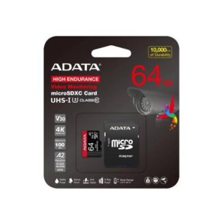 MICRO SECURE DIGITAL ADATA HIGH ENDURANCE (ALTA DURABILIDAD) MICROSDXC UHSI U3 SD6.0 CLASE 10 V30 64GB CLASE 10 (A2) VELOCIDAD DE LECTURA - ESCRITURA