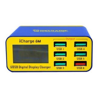 MULTI CARGADOR 6 PUERTOS USB PANTALLA QC3.0 INTELIGENTE COLOR AZUL