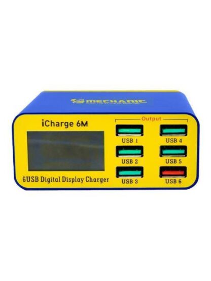 MULTI CARGADOR 6 PUERTOS USB PANTALLA QC3.0 INTELIGENTE COLOR AZUL