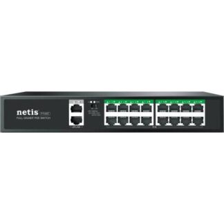 NETIS SWITCH POE P116GC 16 PUERTOS POE Y 2 PUERTOS UPLINK 240W 1000 MBPS WATCH DOG PLUG PLAY 250 MTS DE ALCANCE NO ADMINISTRABLE