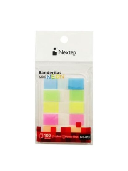 NEXTEP BANDERITAS MINI NEON DE 12MM X 44MM 100 HOJAS 5 COLORES 10 PIEZAS